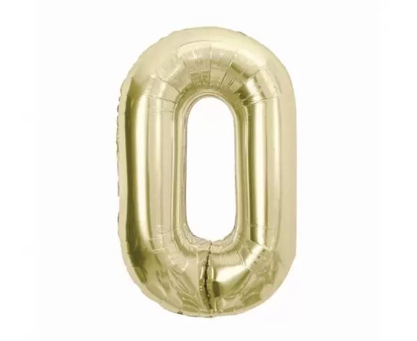 Cena za balony foliowe w kolorze szampana o średnicy 85 cm, wypełnione helem. Cyfra numer 0