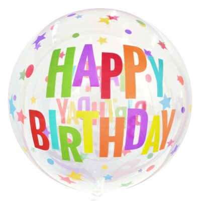 Balon foliowy napełniony helem Happy Birthday z gwiazdami o wymiarach 50 50 cm