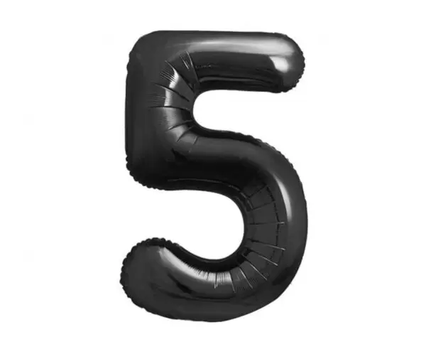 Balon foliowy cyfra 5, wypełniony helem, kolor czarny matowy, wymiar 85 cm