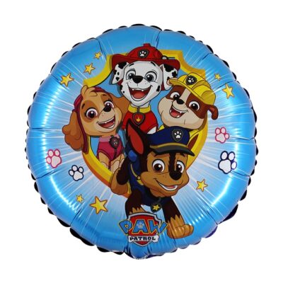 Okrągły balon foliowy Psi patrol łapki napompowany helem